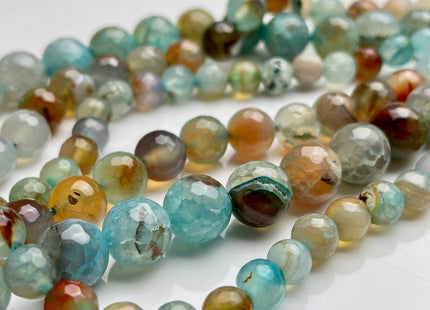 8mm 10mm 12mm Faceted Round Fire Agate Gemstone Beads Genuine Multi Brown Blue Color Agate Loose Beads 15 Inches Strand #4019