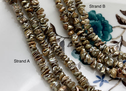 3x6-8mm AAA Very Rare Beige Gray Champagne Color Keshi Freshwater Pearl Beads Genuine High Luster Center Drilled Disc Cornflakes Bead #P2010