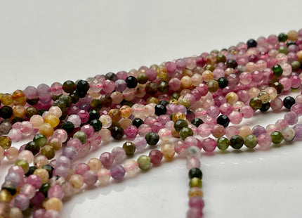 WHOLESALE 2mm 3mm Natural Color Tiny Tourmaline Gemstone Beads Multi Color Faceted Round Pink Green Tourmaline Beads 15.5 Inches #2063