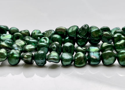 8-9x9-10 mm AA Dark Forest Green Color Keshi Freshwater Nugget Pearl Beads Center Drilled Keshi Nugget Genuine Green Freshwater Pearl #P2025