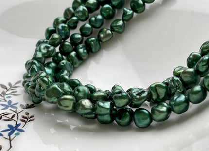 8-9x9-10 mm AA Dark Forest Green Color Keshi Freshwater Nugget Pearl Beads Center Drilled Keshi Nugget Genuine Green Freshwater Pearl #P2025