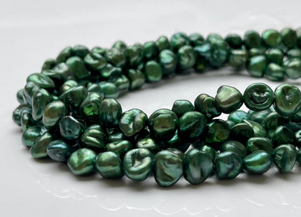 8-9x9-10 mm AA Dark Forest Green Color Keshi Freshwater Nugget Pearl Beads Center Drilled Keshi Nugget Genuine Green Freshwater Pearl #P2025