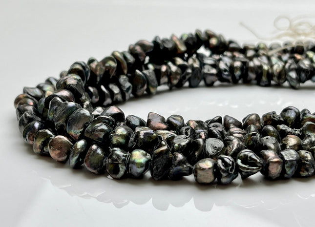 8-9 mm Dark Brown Green Peacock Color Keshi Disc Freshwater Pearl Beads Center Drilled Genuine Color Keshi Disc Shaped B Grade Pearls #P2026