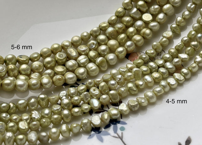 4-5mm or 6-7mm Bright Sage Green Color Potato Nugget Freshwater Pearl Beads Genuine Cultured Green Color Small Tiny Nugget Pearl #P2027