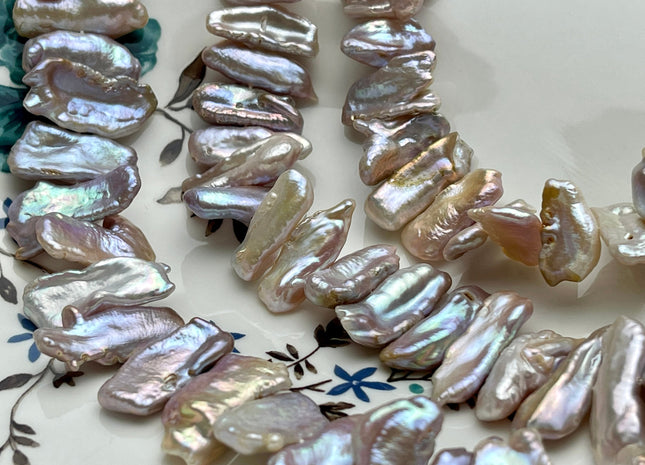 8-9x18-28 mm AAAA Natural Mauve Pink Biwa Stick Freshwater Pearl Beads Genuine Center Drilled Super High Luster Very Rare Biwa Pearls #P2031