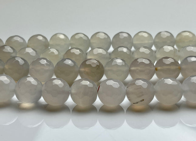 14 mm Faceted Round Fire Agate Gemstone Beads Heat Treated Translucent White Color Natural Gemstone Agate 15.5 Inches Strand #4046