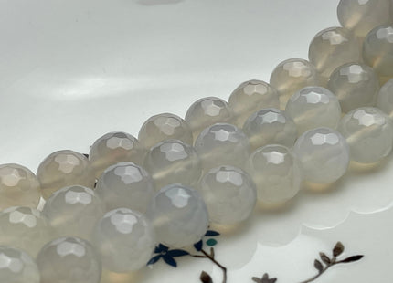 14 mm Faceted Round Fire Agate Gemstone Beads Heat Treated Translucent White Color Natural Gemstone Agate 15.5 Inches Strand #4046