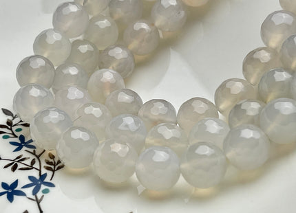 14 mm Faceted Round Fire Agate Gemstone Beads Heat Treated Translucent White Color Natural Gemstone Agate 15.5 Inches Strand #4046