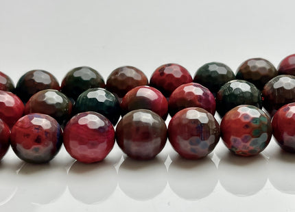 16 mm Faceted Round Fire Agate Gemstone Beads Heat Treated Black And Red Color Natural Gemstone Agate 15.5 Inches Strand #4057