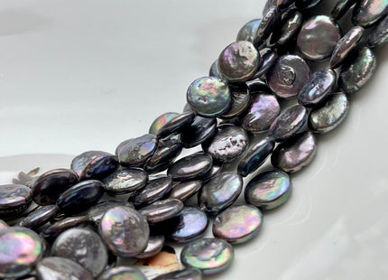 10-11 mm AA Half Strand Gray Peacock Color Flat Coin Pearls Natural Freshwater Coin Pearl Beads Genuine Freshwater Pearls #1461