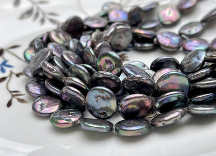 10-11 mm AA Half Strand Gray Peacock Color Flat Coin Pearls Natural Freshwater Coin Pearl Beads Genuine Freshwater Pearls #1461