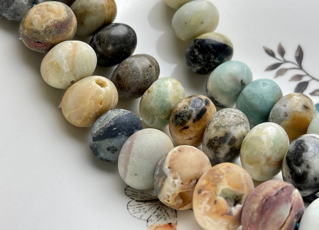 15x20 mm Natural Smooth Rondelle Multi Color Matte Amazonite Beads Natural Green Brown Gray Blue Color Jumbo Amazonite Gemstone Beads #4065