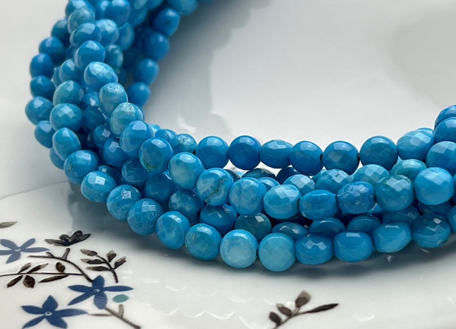 6 mm Micro Faceted Multi Blue Turquoise Coin Disc Shape Gemstone Beads Multi Blue Turquoise Gemstone Beads 15 Inches Strand #4070
