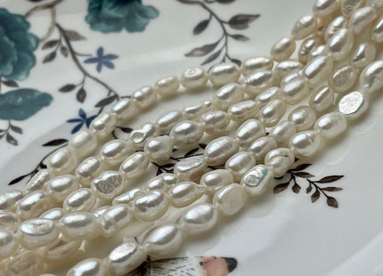 5-6x9 mm AA Natural White Color Smooth Rice Nugget Freshwater Pearl Beads Genuine White High Luster Small Rice Nugget Pearls 46 Beads #P2063