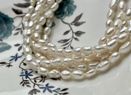 5-6x9 mm AA Natural White Color Smooth Rice Nugget Freshwater Pearl Beads Genuine White High Luster Small Rice Nugget Pearls 46 Beads #P2063
