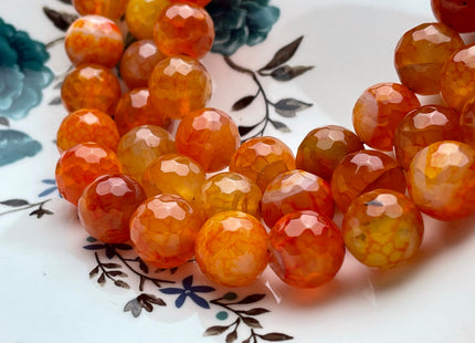 14 mm Faceted Round Fire Agate Gemstone Beads Heat Treated Carnelian Orange Color Natural Gemstone Fire Agate 15.5 Inches Strand #4075