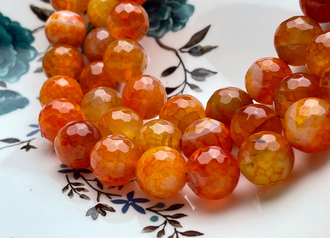 14 mm Faceted Round Fire Agate Gemstone Beads Heat Treated Carnelian Orange Color Natural Gemstone Fire Agate 15.5 Inches Strand #4075
