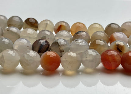 14 mm Faceted Round Fire Agate Gemstone Beads Heat Treated Multi Gray And Brown Color Natural Gemstone Agate 15.5 Inches Strand #4079