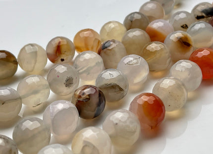 14 mm Faceted Round Fire Agate Gemstone Beads Heat Treated Multi Gray And Brown Color Natural Gemstone Agate 15.5 Inches Strand #4079