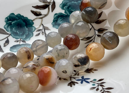 14 mm Faceted Round Fire Agate Gemstone Beads Heat Treated Multi Gray And Brown Color Natural Gemstone Agate 15.5 Inches Strand #4079
