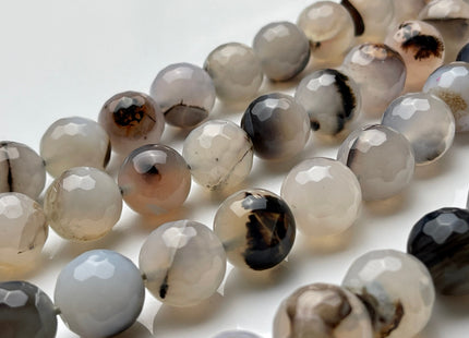 16 mm Faceted Round Fire Agate Gemstone Beads Heat Treated Multi Gray White Brown Color Natural Gemstone Agate 15.5 Inches Strand #4081