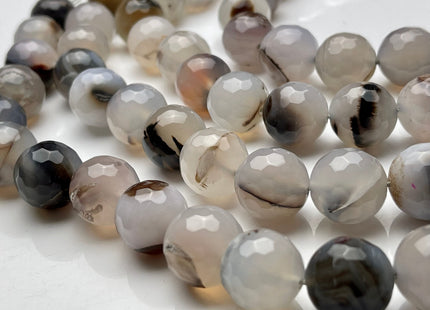 16 mm Faceted Round Fire Agate Gemstone Beads Heat Treated Multi Gray White Brown Color Natural Gemstone Agate 15.5 Inches Strand #4081