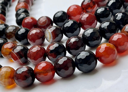 14 mm Faceted Round Fire Agate Gemstone Beads Heat Treated Multi Black And Brown Color Natural Gemstone Fire Agate 15.5 Inches Strand #4084