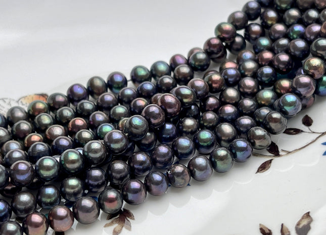 6-7 mm AA Dark Peacock Color Potato Freshwater Pearl Bead Genuine High Luster Peacock Off Round Freshwater Pearls #P2053