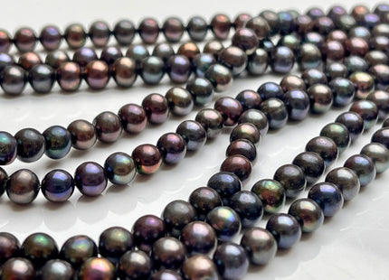 6-7 mm AA Dark Peacock Color Potato Freshwater Pearl Bead Genuine High Luster Peacock Off Round Freshwater Pearls #P2053