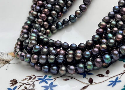 6-7 mm AA Dark Peacock Color Potato Freshwater Pearl Bead Genuine High Luster Peacock Off Round Freshwater Pearls #P2053
