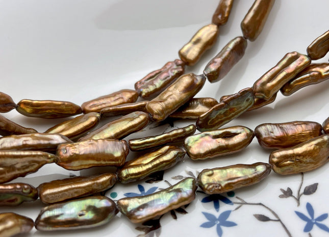 8-10x21-24 mm AA Bronze Copper Brown Color High Luster Biwa Stick Freshwater Pearls Brown Color Biwa Stick Freshwater Pearl Beads #P2052
