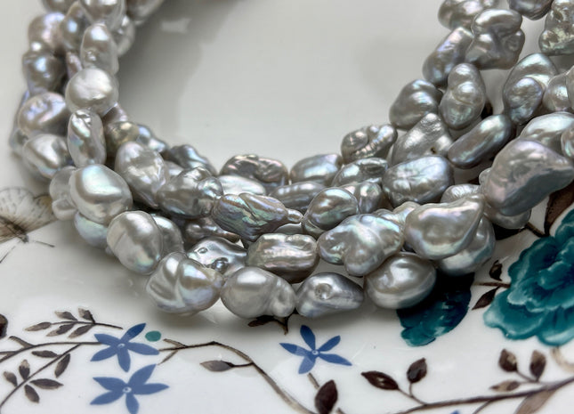 9-10x11-14 mm AAA Silver Gray Keshi Freshwater Pearl Beads Genuine High Luster Rice Nugget Keshi Freshwater Pearl 30-33 Pieces #P2050