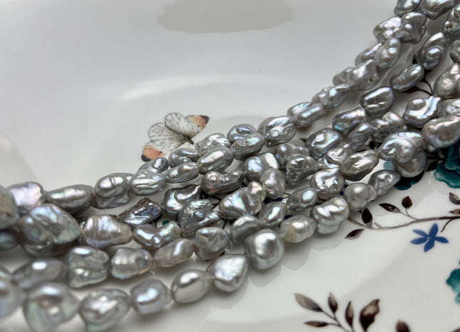 9-10x11-14 mm AAA Silver Gray Keshi Freshwater Pearl Beads Genuine High Luster Rice Nugget Keshi Freshwater Pearl 30-33 Pieces #P2050