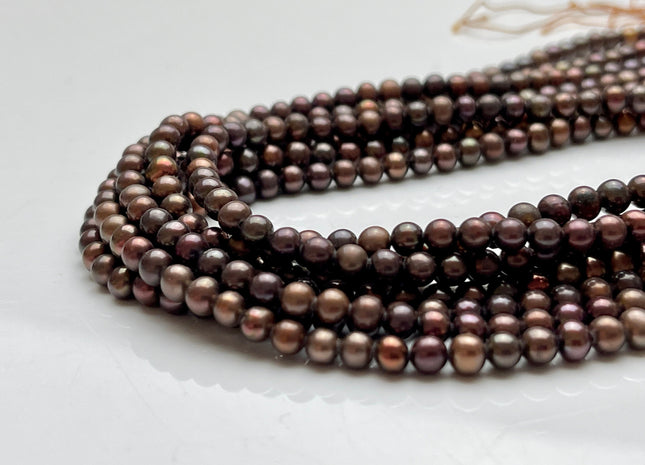 4-4.5 mm AAA Dark Brown Color Off Round Freshwater Pearl Beads Genuine Tiny Chocolate Brown Color Freshwater Seed Pearls 95 Beads #P2070