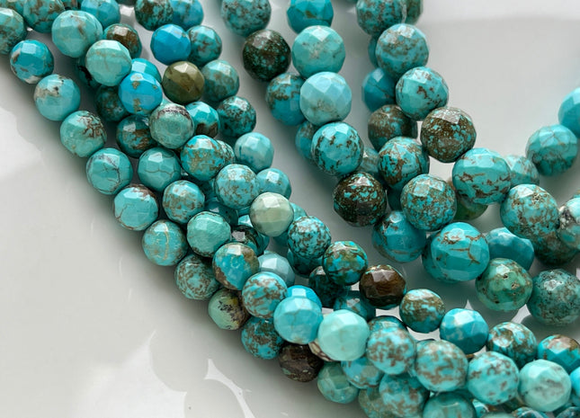 4mm 6mm 8mm 10mm Faceted Round Turquoise Beads Blue And Brown Color Gemstone 15.5 Inches Strand #4087