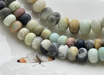 9x12mm 10x14mm Natural Smooth Rondelle Matte Amazonite Beads Natural Green Brown Gray Blue Color Jumbo Amazonite Gemstone Beads #4088