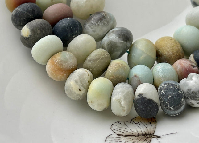 9x12mm 10x14mm Natural Smooth Rondelle Matte Amazonite Beads Natural Green Brown Gray Blue Color Jumbo Amazonite Gemstone Beads #4088