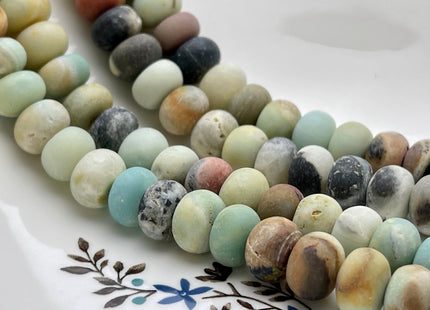 9x12mm 10x14mm Natural Smooth Rondelle Matte Amazonite Beads Natural Green Brown Gray Blue Color Jumbo Amazonite Gemstone Beads #4088