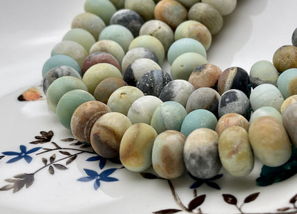 9x12mm 10x14mm Natural Smooth Rondelle Matte Amazonite Beads Natural Green Brown Gray Blue Color Jumbo Amazonite Gemstone Beads #4088