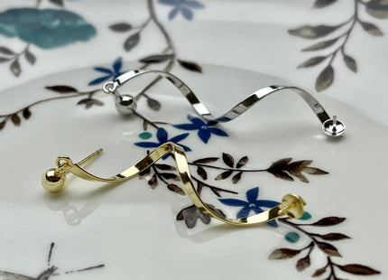 One Pair 925 Sterling Silver/Gold Setting Findings For Half Drilled Pearls Ribbon Shape Design Sterling Silver Earring Findings #10261