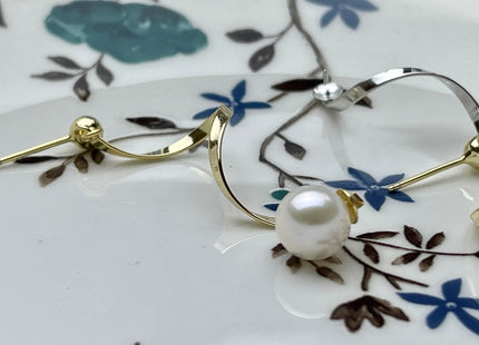 One Pair 925 Sterling Silver/Gold Setting Findings For Half Drilled Pearls Ribbon Shape Design Sterling Silver Earring Findings #10261