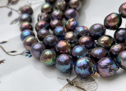 11-12 mm AAA Half Strand Large Hole Rainbow Peacock Color Baroque Pearl Beads Hole Size 2.2 mm Genuine High Luster Baroque Pearls #P2088