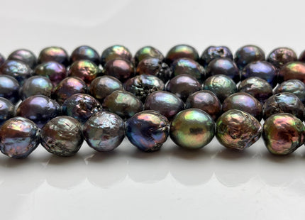 11-12 mm AAA Half Strand Large Hole Rainbow Peacock Color Baroque Pearl Beads Hole Size 2.2 mm Genuine High Luster Baroque Pearls #P2088