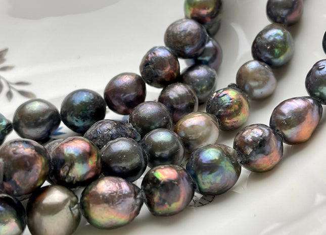 12-13 mm Full Strand Large Hole Peacock Color Baroque Pearl Beads Hole Size 2.2 mm Genuine Freshwater Baroque Pearls #1498