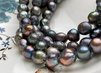 12-13 mm Full Strand Large Hole Peacock Color Baroque Pearl Beads Hole Size 2.2 mm Genuine Freshwater Baroque Pearls #1498