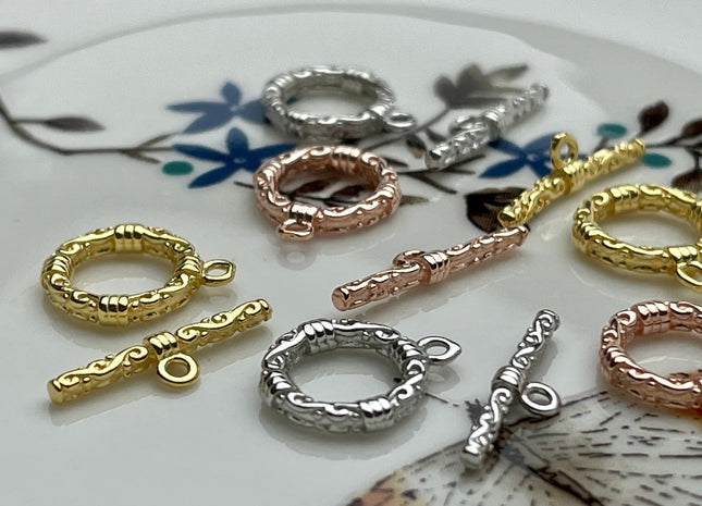 11 mm 925 Sterling Silver/Gold/Rose Gold Toggle Clasp Genuine 925 Silver Toggle Findings With Engraved Round Shape Design DIY Jewelry #10267