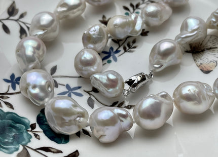 16"/17"/18"/20"/24" AAAA 12x15-15x18mm White Baroque Pearl Necklace Genuine Super High Luster Hand Knotted White Pearl Necklace #P2096