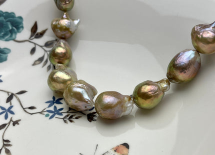 13-25 mm AA Jumbo Natural Mauve Pink Color Baroque Freshwater Pearl Beads Genuine Mauve Color With Avocado Gold Sheen Baroque Pearls #P2094