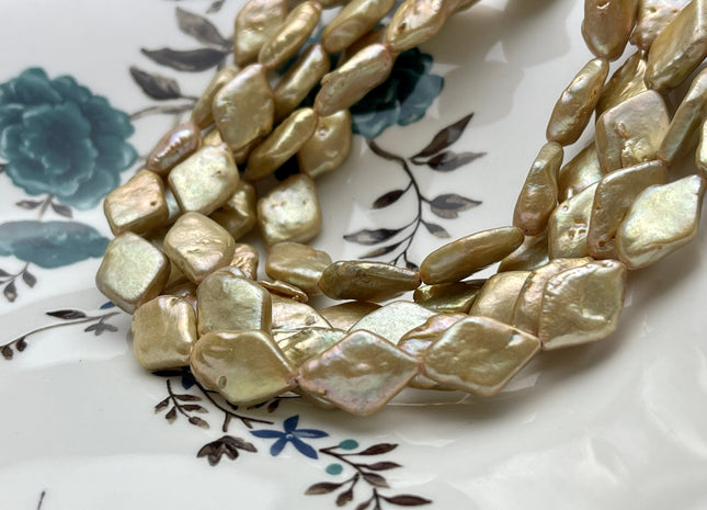 10-11x14-21 mm Gold Champagne Diamond Coin Shape Freshwater Pearl Beads Genuine Gold Champagne Color Diamond Coin Freshwater Pearls #P2095