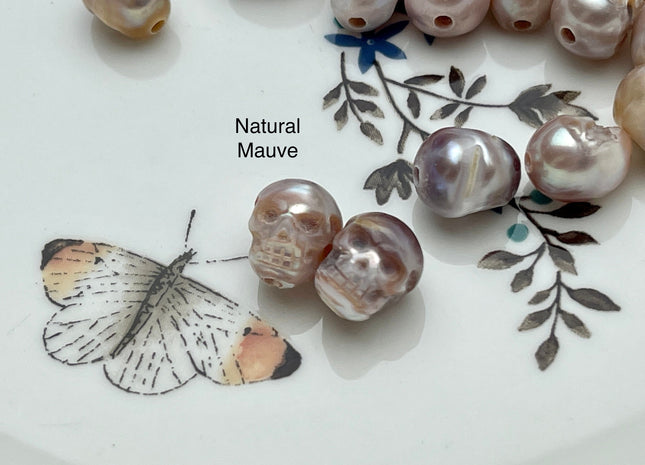 One Piece 9-11x12-14mm Hand Carved Skull Large Hole Freshwater Pearl Genuine Natural Mauve Pink Hole Size 2.1mm DIY Earring Pendant #P2098